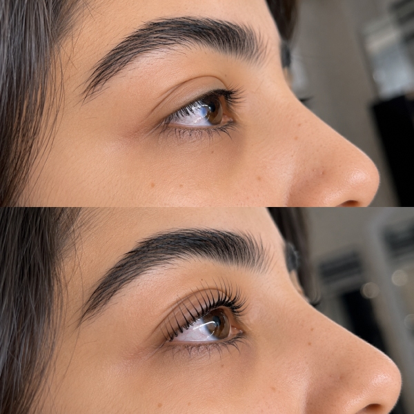 This image features a professional lash lift and lash tint performed at Avissa Salon in Ann Arbor. The lash lift enhances the natural curl and shape of the lashes, while the tint darkens lighter lashes to create greater definition and a naturally fuller appearance. Together, these treatments provide beautifully lifted, darker lashes that often eliminate the need for mascara. Every service is customized to the guest's natural lashes, creating elegant, long-lasting results that enhance their natural beauty with minimal maintenance.