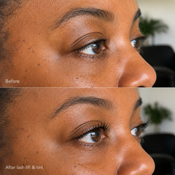 This side-profile image showcases the beautiful curl and lift achieved with a professional lash lift at Avissa Salon. Lifting the lashes from the root creates the appearance of greater length while opening the eyes naturally. Every lash lift is tailored to the guest's natural lash direction and desired level of curl, creating lightweight, low-maintenance results that last approximately 6–8 weeks. Our customized approach helps guests enjoy beautifully lifted lashes without the need for extensions or a daily lash curler.