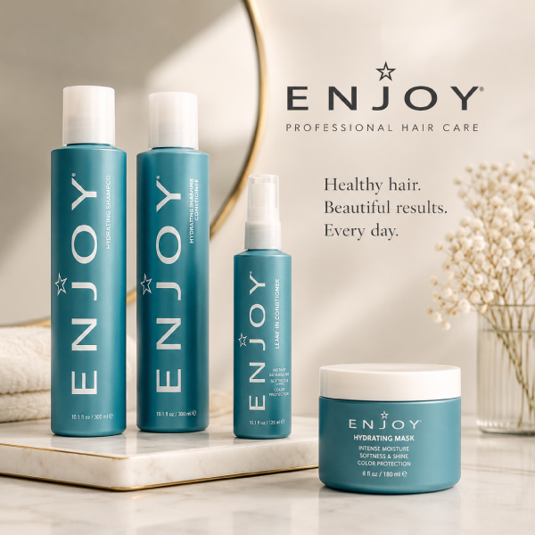 ENJOY Professional Hair Care products including shampoo, conditioner, and styling products available at Avissa Salon in Ann Arbor, Michigan.